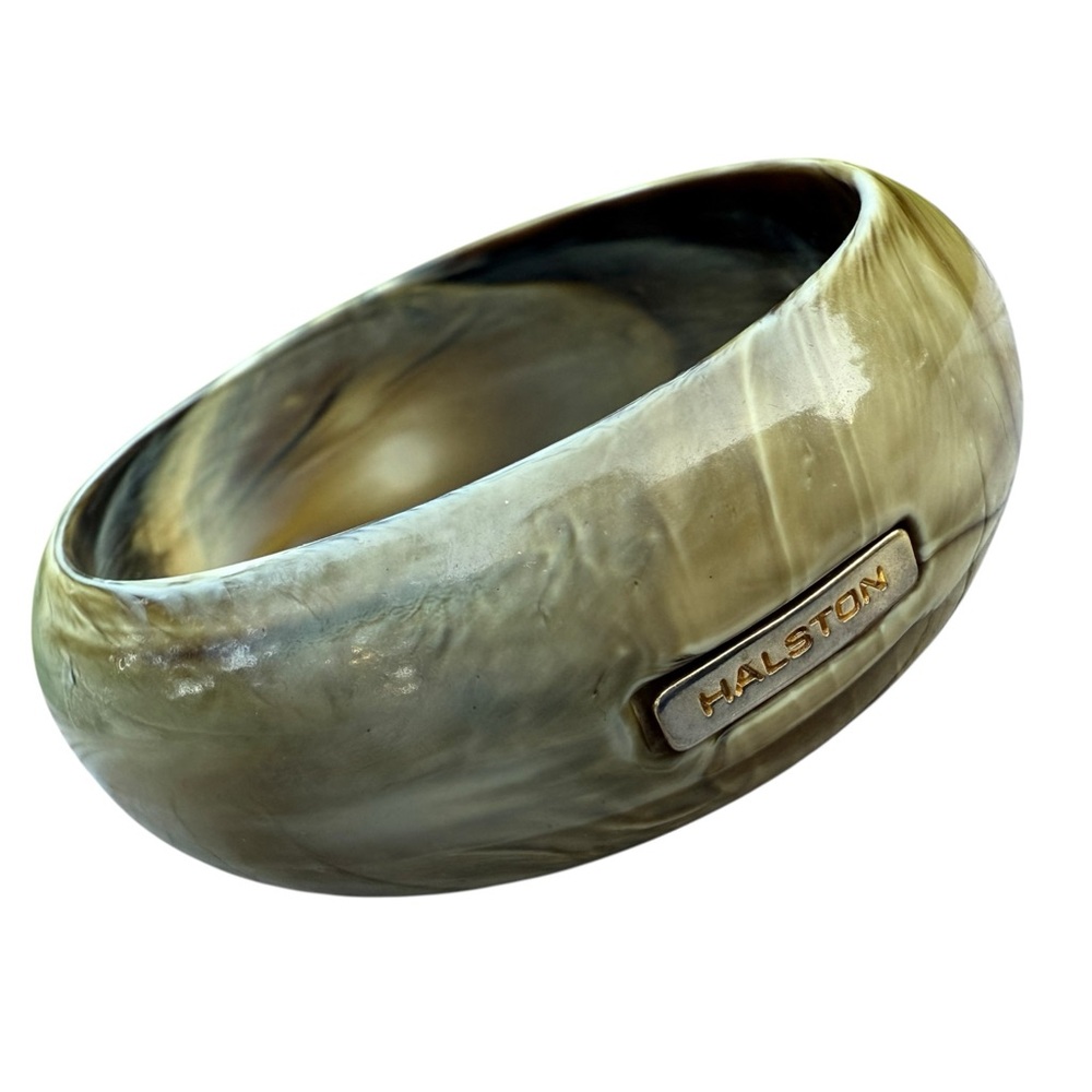 RARE Vintage Halston Couture Acrylic Lucite Swirl Bangle Bracelet Earth Tone
